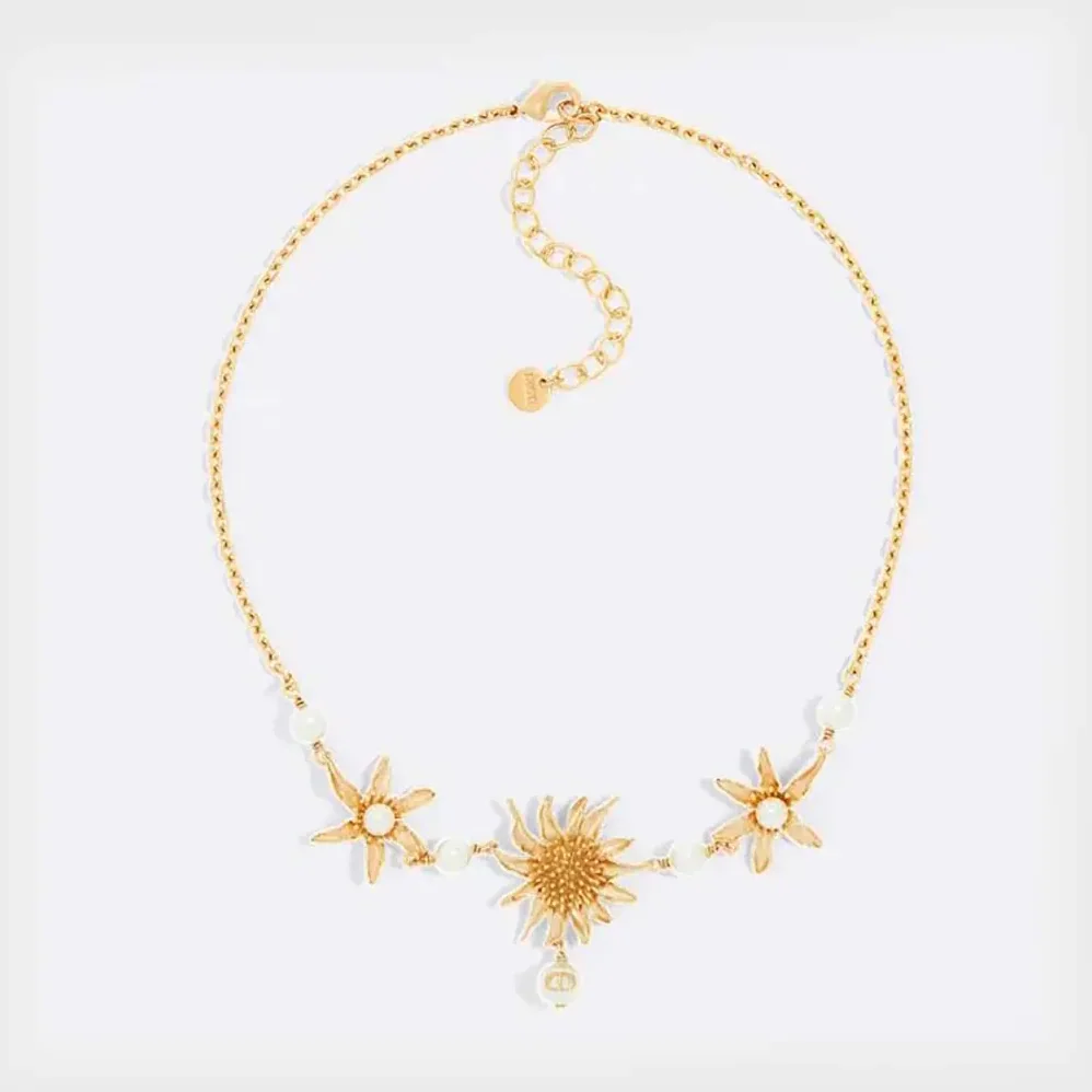 Dior Chardons Short Necklace Gold-Finish Metal and White Resin Pearls for Women Dior Chardons Short Necklace Gold-Finish Metal and White Resin Pearls for Women