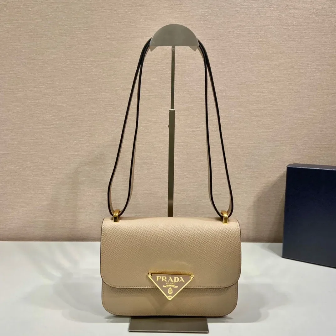 Prada Embleme Shoulder Bag / Beige Saffiano Gold Hardware 1BD320_2A4A_F0036_V_UTO Prada Embleme Shoulder Bag / Beige Saffiano Gold Hardware 1BD320_2A4A_F0036_V_UTO