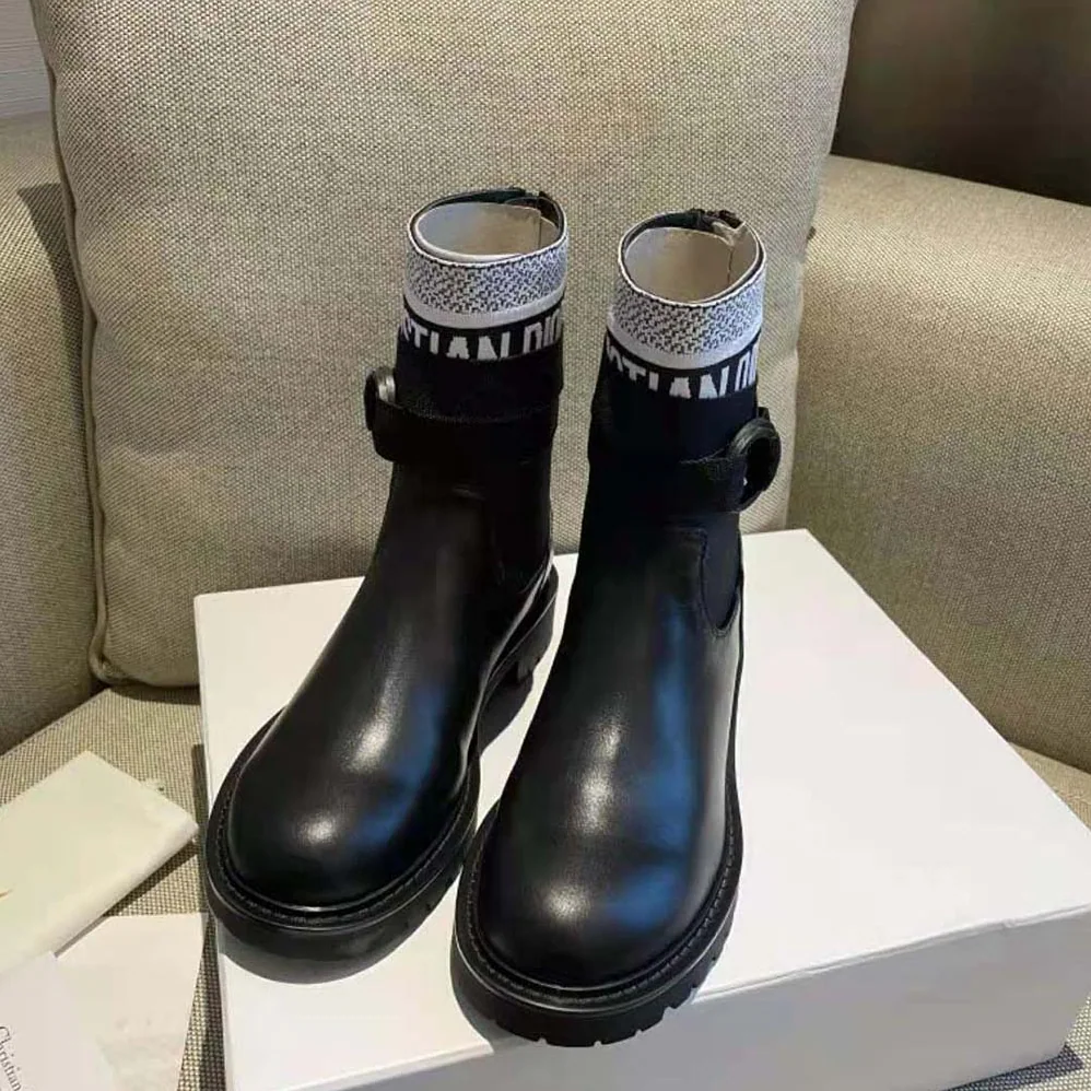 Dior D-major Ankle Boot White and Black Technical Fabric and Black Calfskin for Women
