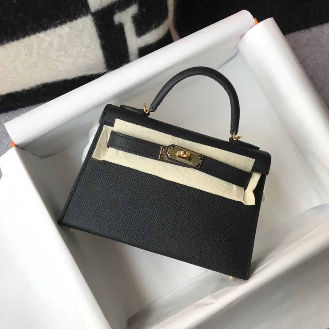 Hermes Mini Kelly 19 Sellier Epsom Black Bag