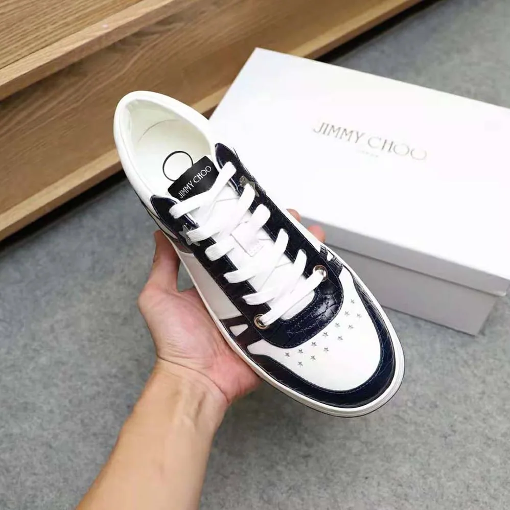 Jimmy Choo Hawaii/M Marine Croc-Embossed Leather and White Calf Leather Low Top Trainers for Men Jimmy Choo Hawaii/M Marine Croc-Embossed Leather and White Calf Leather Low Top Trainers for Men