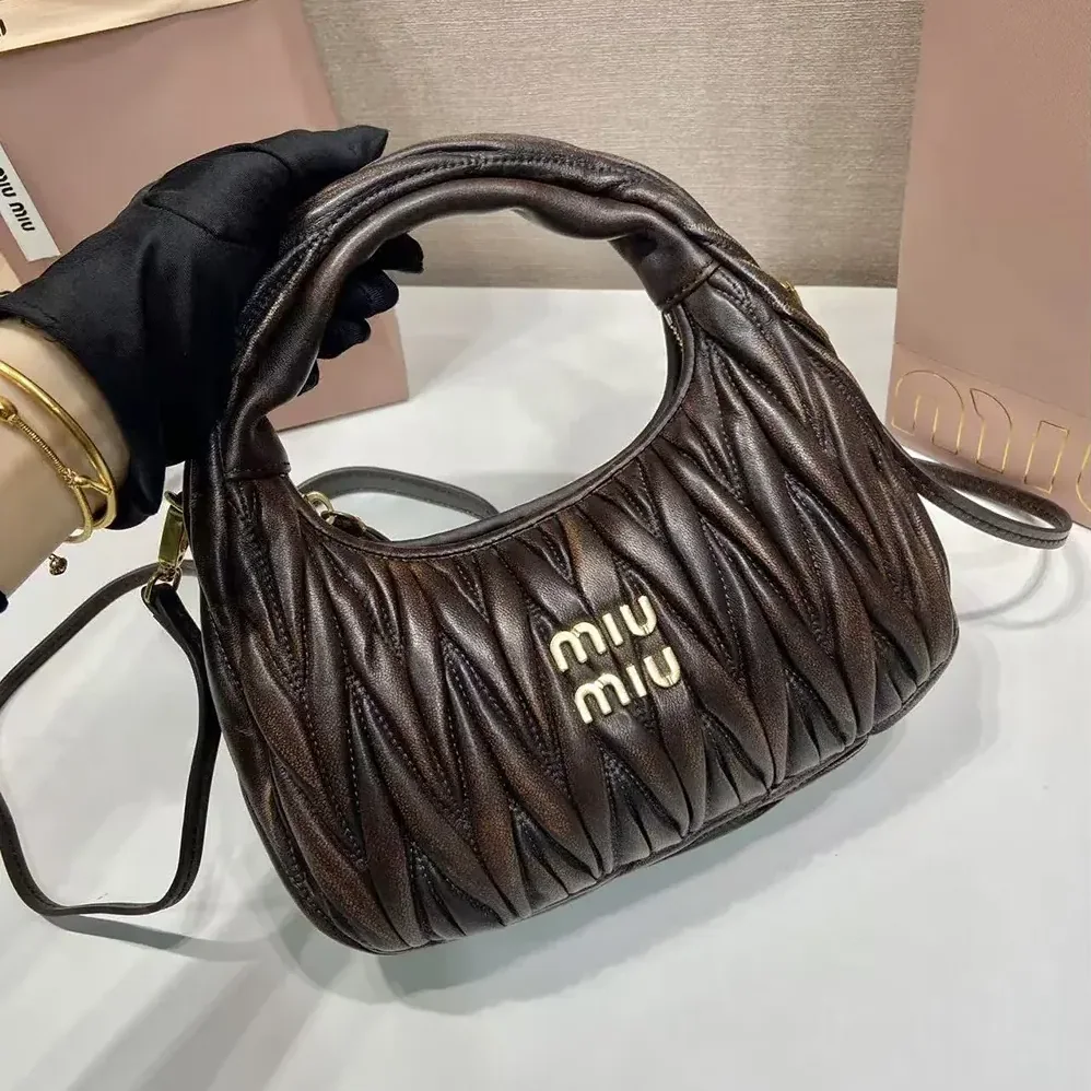 Miu Miu Wander Matelassé Nappa Leather Bag for Women in Coffee