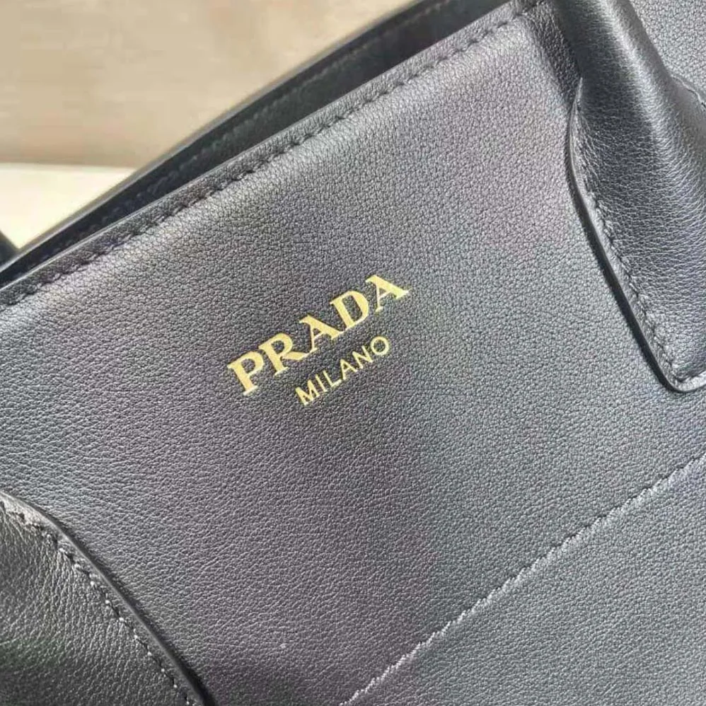Prada Large Leather Tote Bag with Buckles for Women in Black Prada Large Leather Tote Bag with Buckles for Women in Black