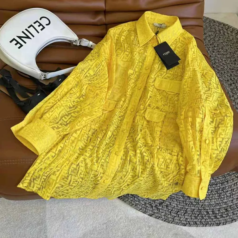 Fendi Yellow Lace Oversized Shirt Dress for Women
