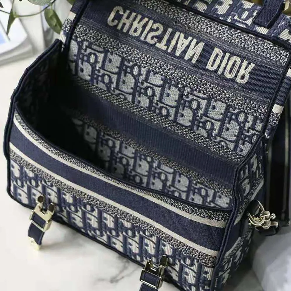 Dior Small Diorcamp Bag Blue Dior Oblique Embroidery for Women