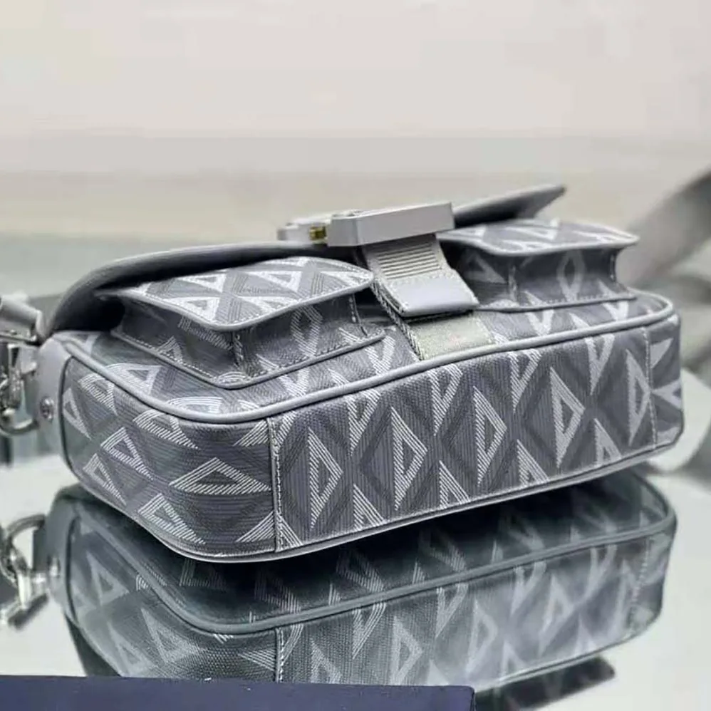 Dior Hit The Road Bag with Strap Dior Gray CD Diamond Canvas and Smooth Calfskin for Men Dior Hit The Road Bag with Strap Dior Gray CD Diamond Canvas and Smooth Calfskin for Men