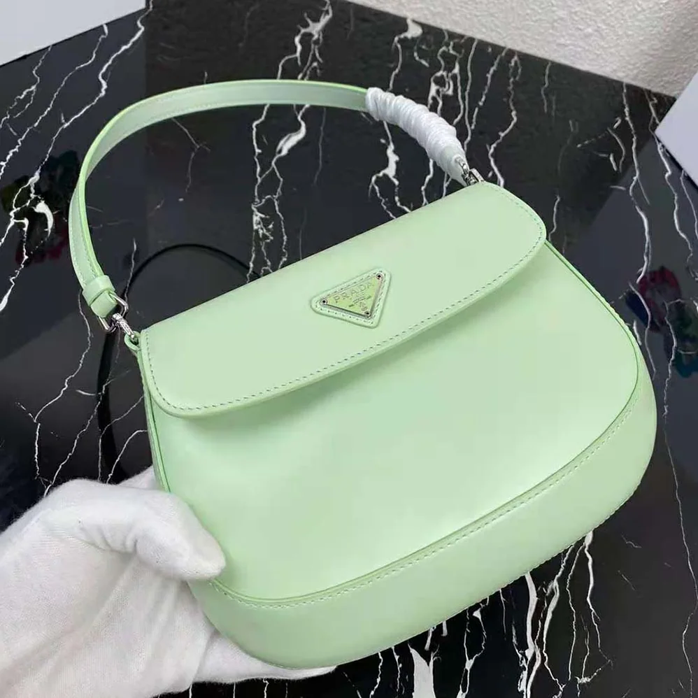 Prada Cleo Brushed Leather Dhoulder Bag with Flap for Women in Lime Prada Cleo Brushed Leather Dhoulder Bag with Flap for Women in Lime