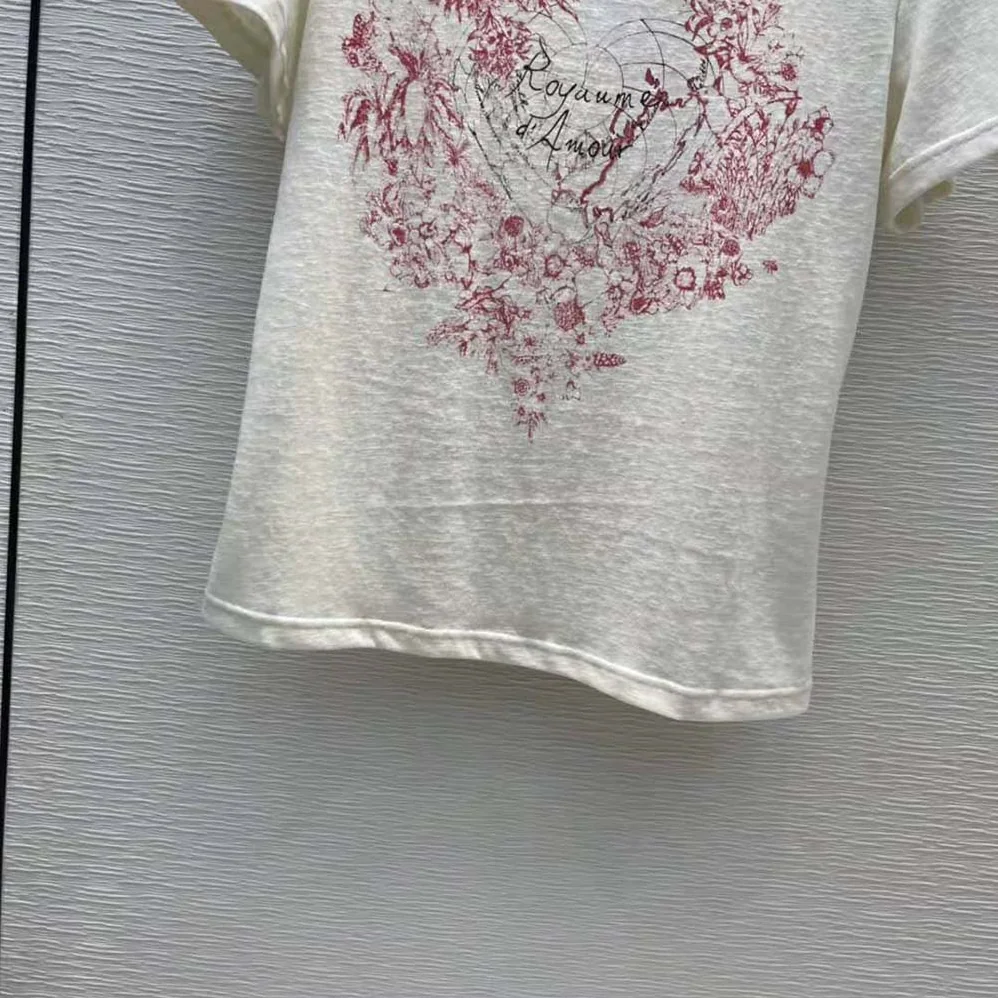 Dior Dioramour T-shirt Ecru D-Royaume D Amour Cotton Jersey and Linen for Women