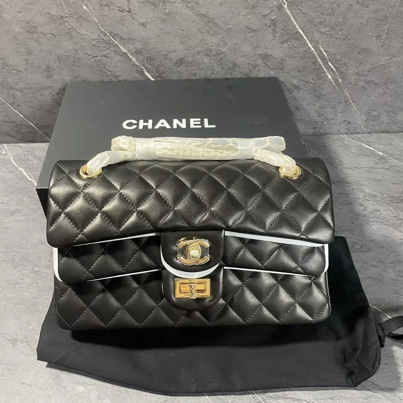 Chanel Layered Classic Flap Bag Crossbody in Black Gold Hardware
