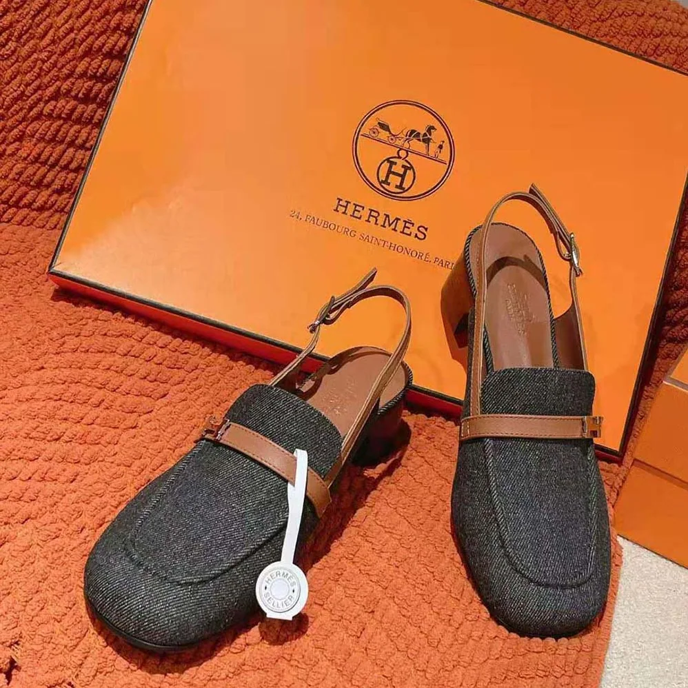 Hermes Infinie 50 Pump in Denim and Calfskin-H241047Z for Women Hermes Infinie 50 Pump in Denim and Calfskin-H241047Z for Women