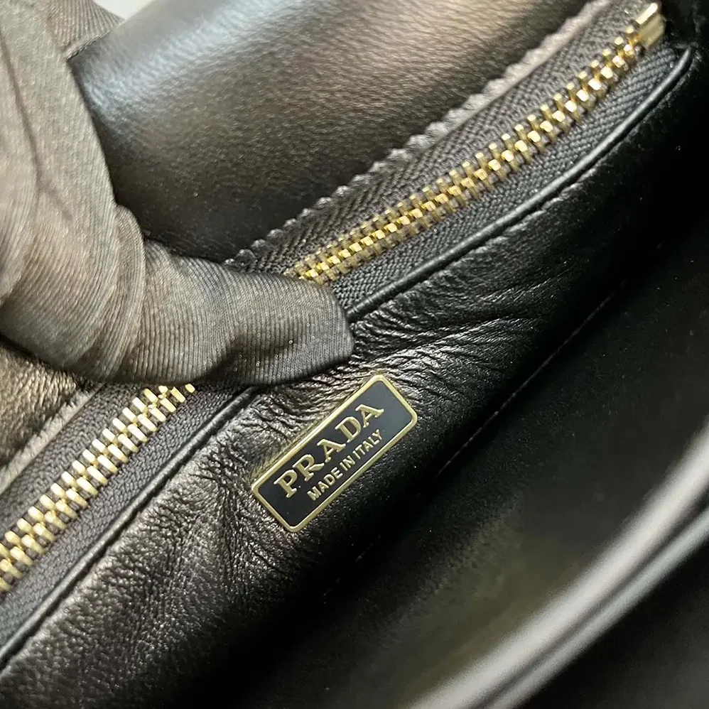 Prada Soft Sound Small Leather Shoulder Bag with Charms for Women in Black