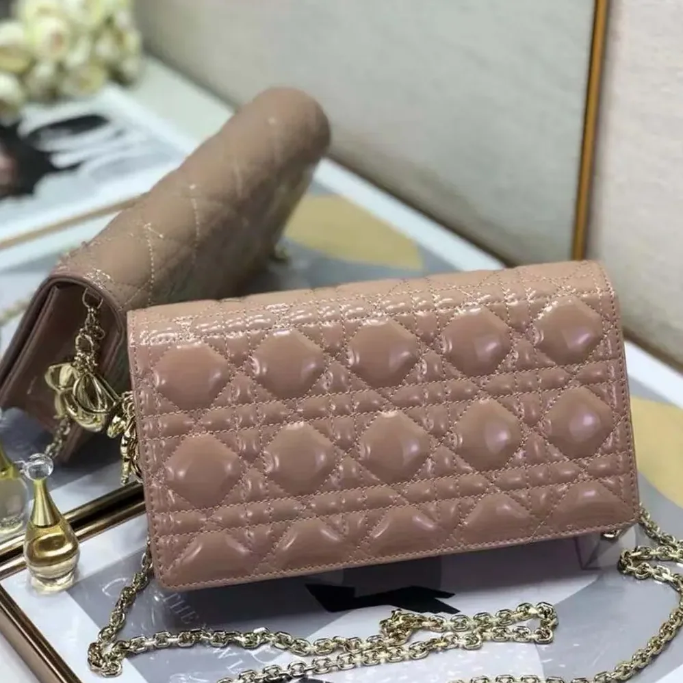 Dior Lady Dior Pouch Patent Cannage Calfskin in Sandy