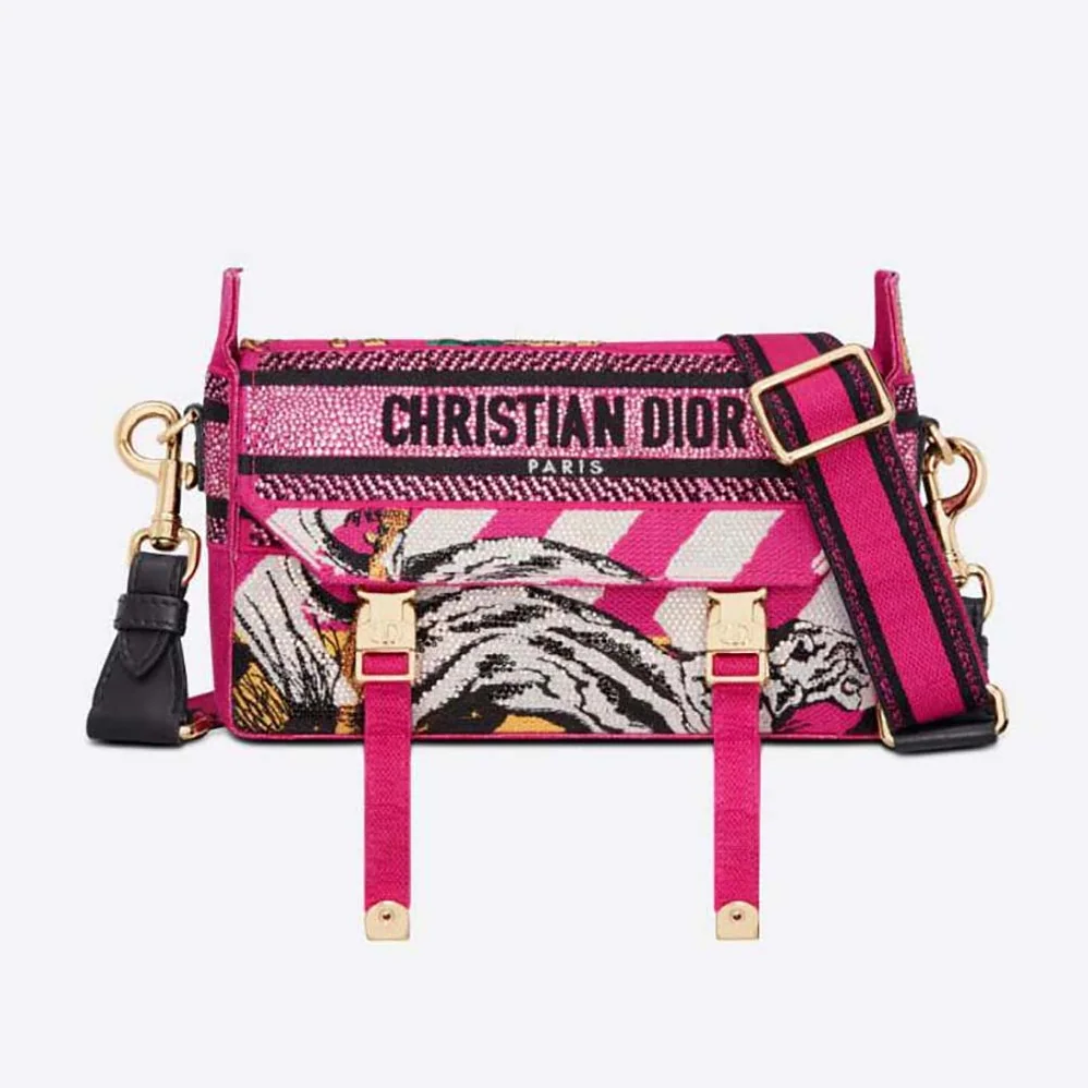 Dior Small Diorcamp Bag Pink Multicolor Toile de Jouy Zoom Technical Canvas with Strass for Women