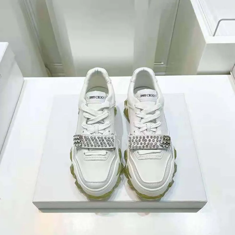 Jimmy Choo Diamond X Strap/F White Calf Leather Low Top Trainers with Crystal Strap for Women