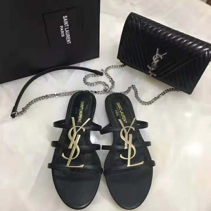 Saint Laurent YSL Cassandra Open Sandals Smooth Leather for Women in Black Saint Laurent YSL Cassandra Open Sandals Smooth Leather for Women in Black