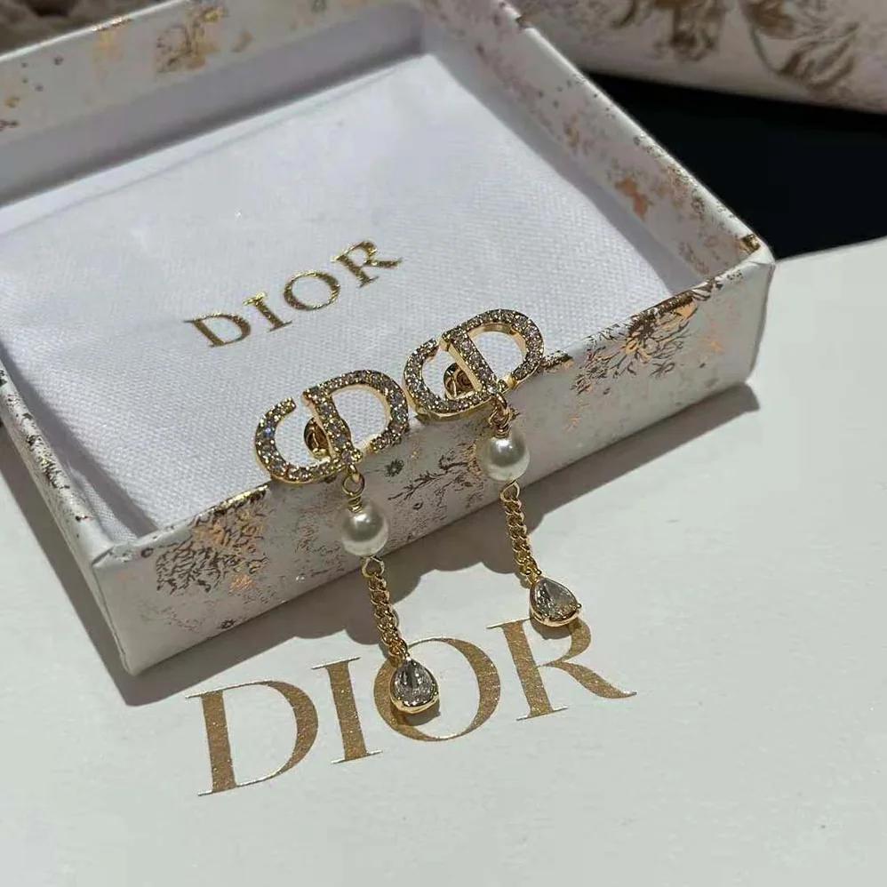 Dior Petit CD Earrings Gold-Finish Metal with White Resin Pearls for Women