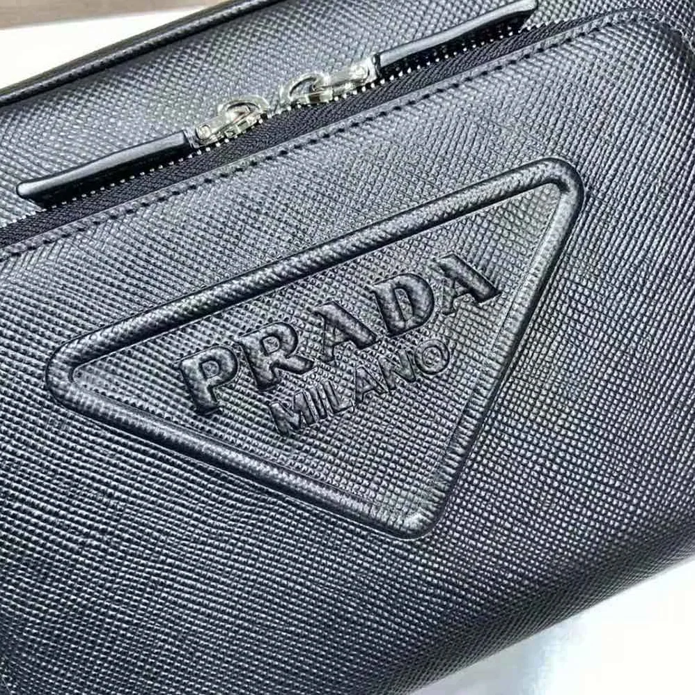 Prada Saffiano Leather Shoulder Bag With Iconic Prada Material for Men in Black
