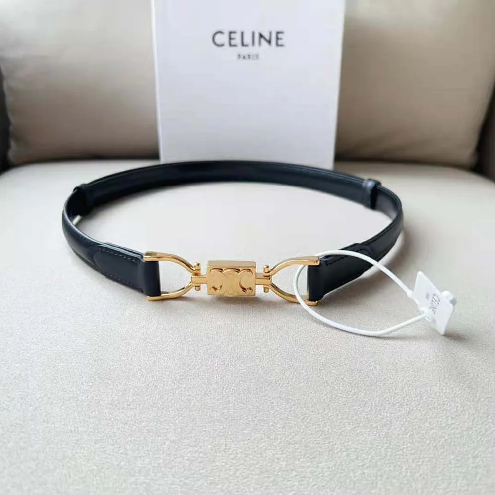 Celine Small Block Triomphe Belt in Taurillon Leather for Women in Black