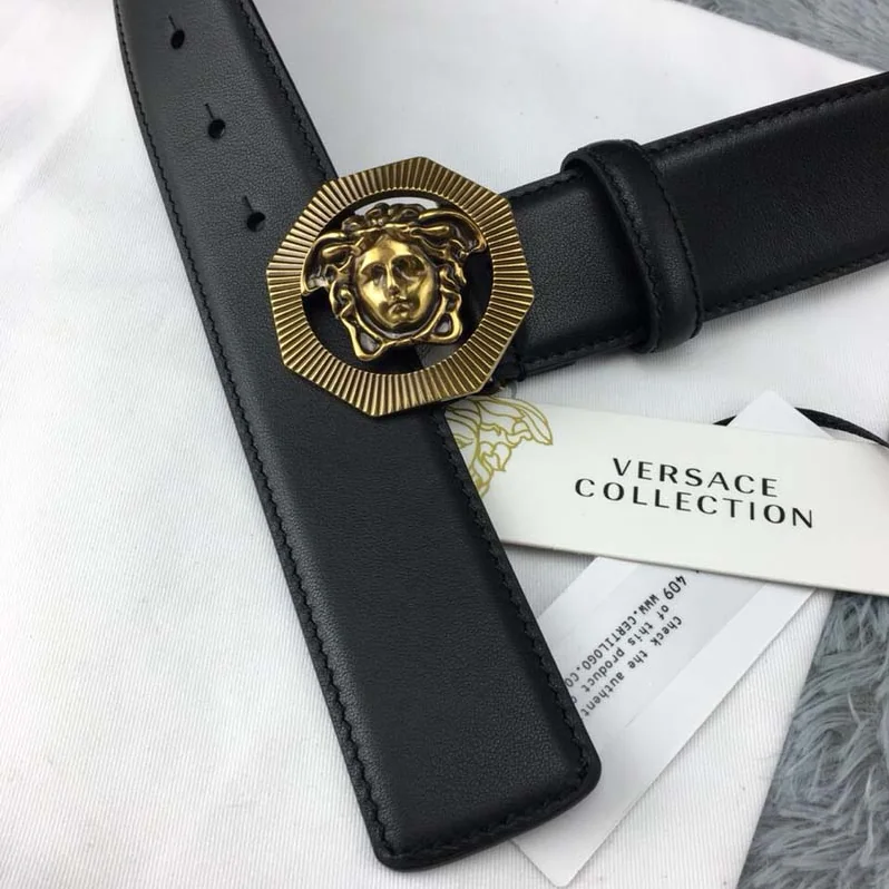 Versace Octagonal Medusa Leather Belt for Men in Black