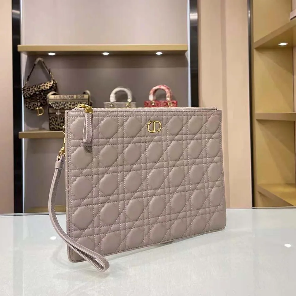 Dior Large Dior Caro Daily Pouch Cannage Calfskin for Women in Sandy