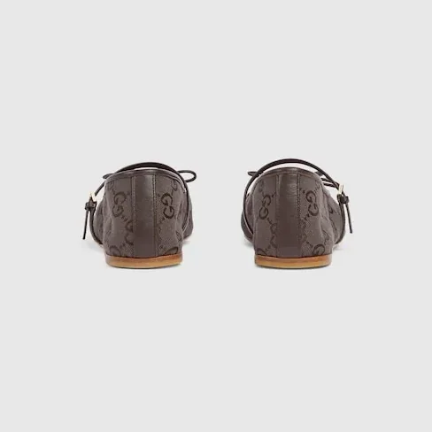 Gucci Horsebit Ballet Flats Dark Brown Canvas