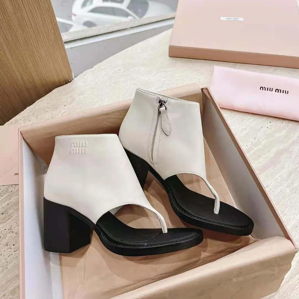Miu Miu Leather Thong Booties for Women in White