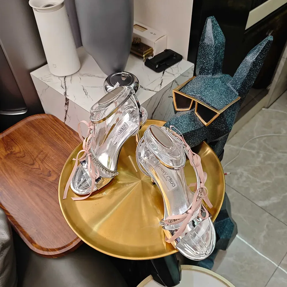 Jimmy Choo Lula 100mm Silver and Macaron Liquid Metal Leather Sandals for Women Jimmy Choo Lula 100mm Silver and Macaron Liquid Metal Leather Sandals for Women