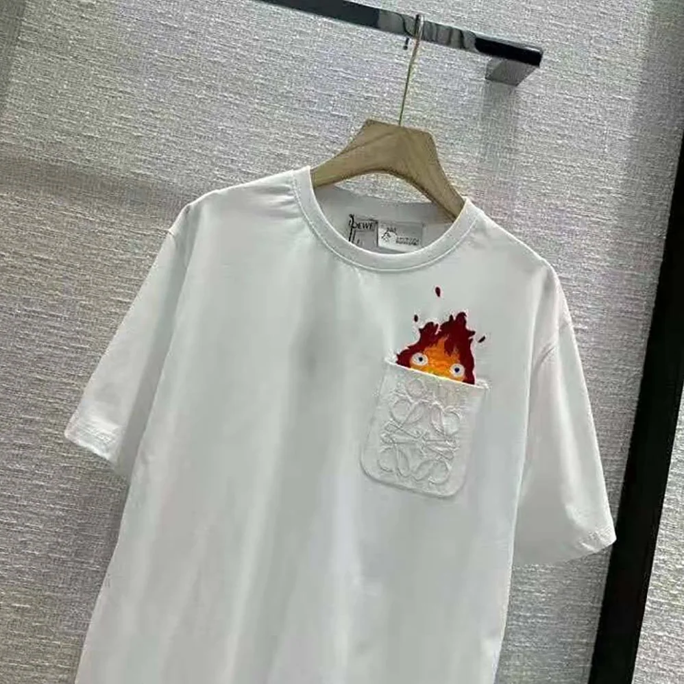 Loewe Calcifer Pocket T-Shirt in Cotton for Women in White Loewe Calcifer Pocket T-Shirt in Cotton for Women in White