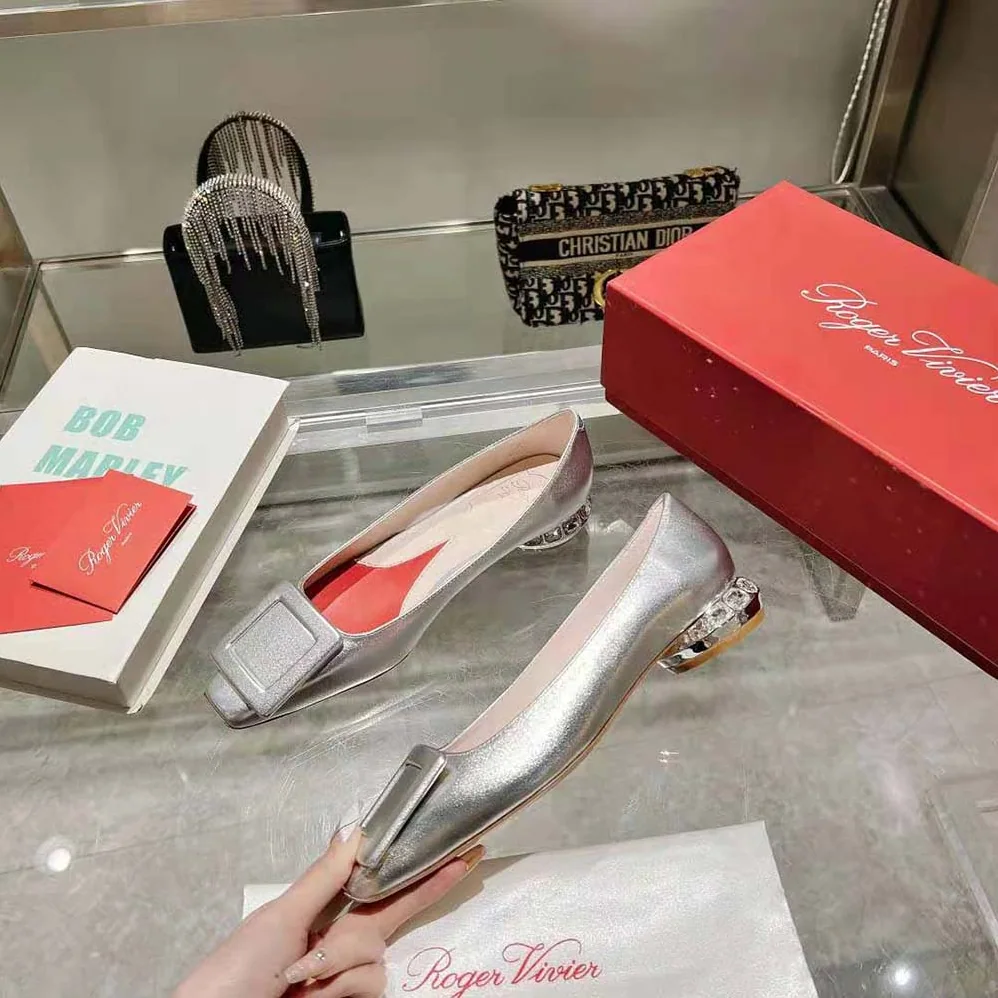 Roger Vivier Strass Heel Covered Buckle Ballerinas in Nappa Leather for Women in Silver