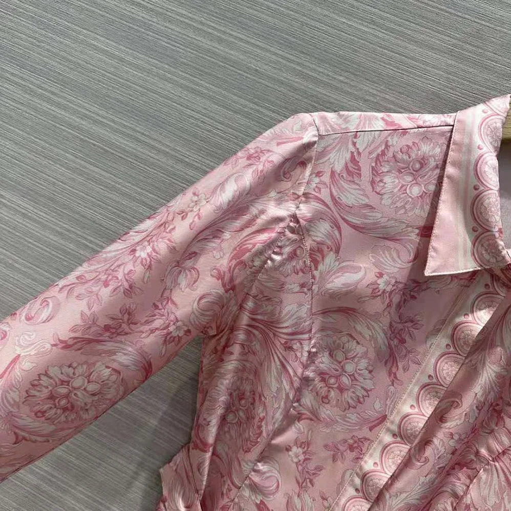 Versace Barocco Silk Midi Shirt Dress for Women in Pink Versace Barocco Silk Midi Shirt Dress for Women in Pink