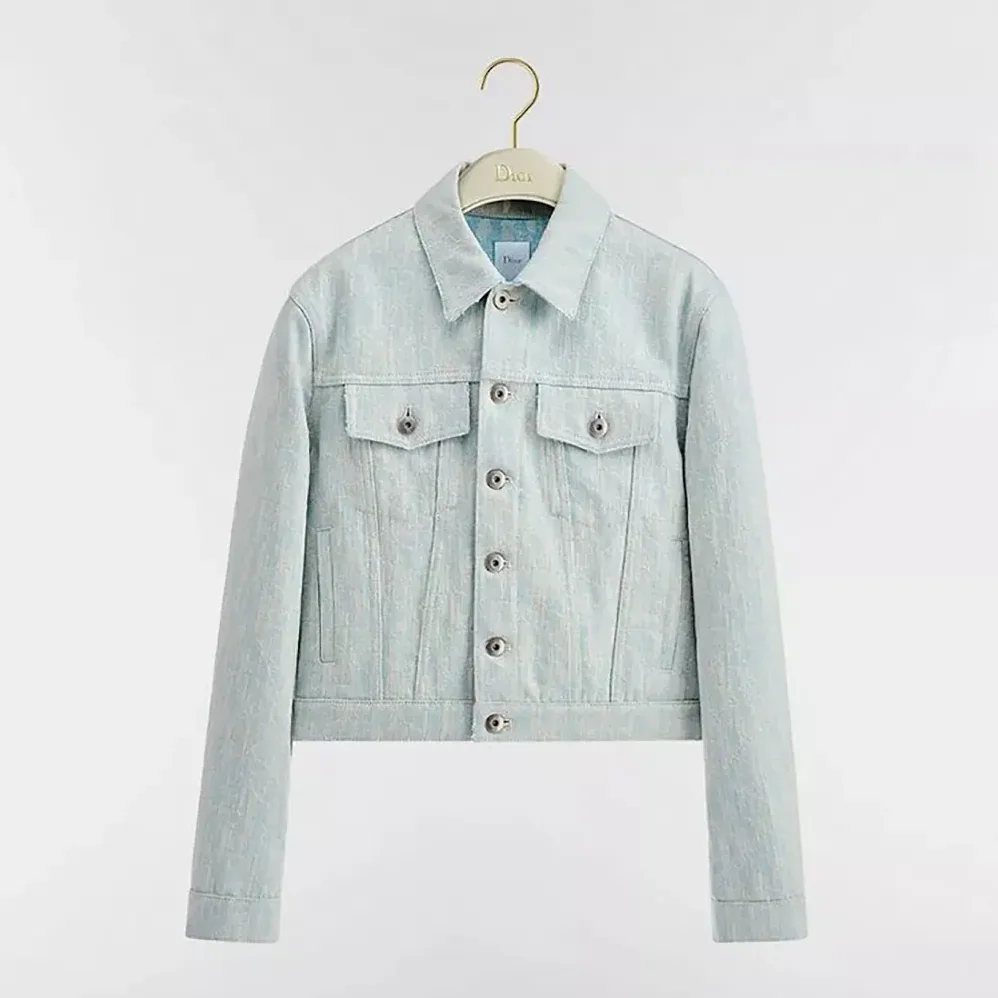 Dior Cropped Jacket Light Blue Dior Oblique Washed Cotton Denim for Men Dior Cropped Jacket Light Blue Dior Oblique Washed Cotton Denim for Men