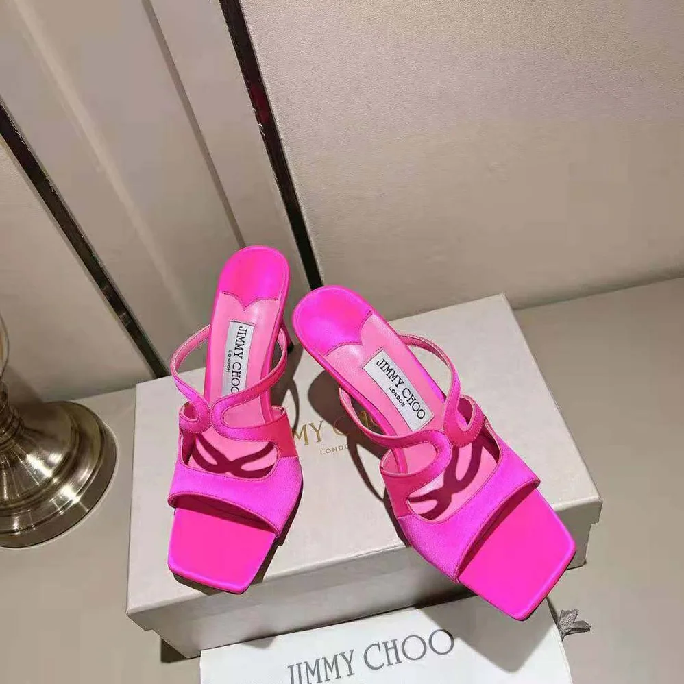 Jimmy Choo Anise 95 Fuchsia Satin Mules in 95mm Heel Height for Women Jimmy Choo Anise 95 Fuchsia Satin Mules in 95mm Heel Height for Women