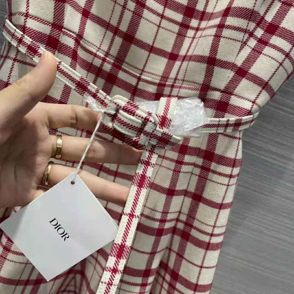 Dior Short Dress Raspberry and White Check n Dior Pop Wool Twill for Women Dior Short Dress Raspberry and White Check n Dior Pop Wool Twill for Women