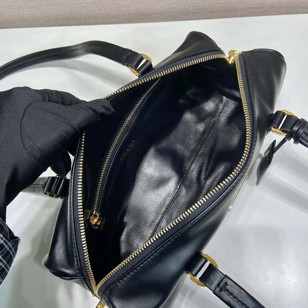 Prada Medium Leather Top-handle Bag with Padlock for Women in Black