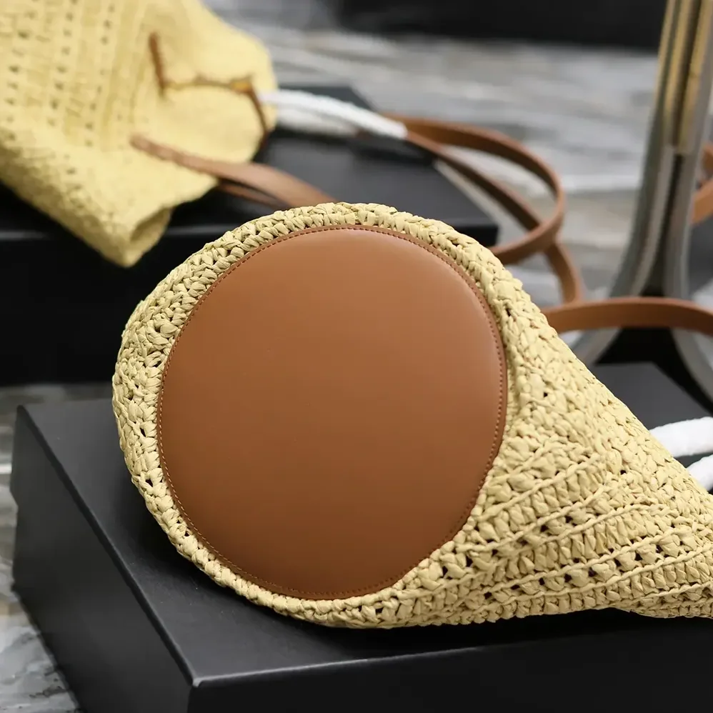 Saint Laurent YSL Panier Small in Raffia and Vegetable for Women in tanned Leather