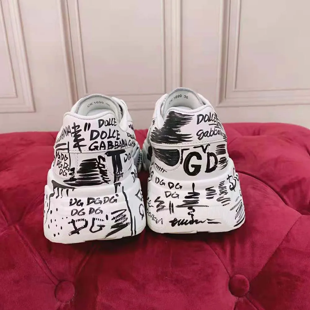 Dolce Gabbana D&G Hand-Painted Graffiti Calfskin Nappa Daymaster Sneakers for Women Dolce Gabbana D&G Hand-Painted Graffiti Calfskin Nappa Daymaster Sneakers for Women