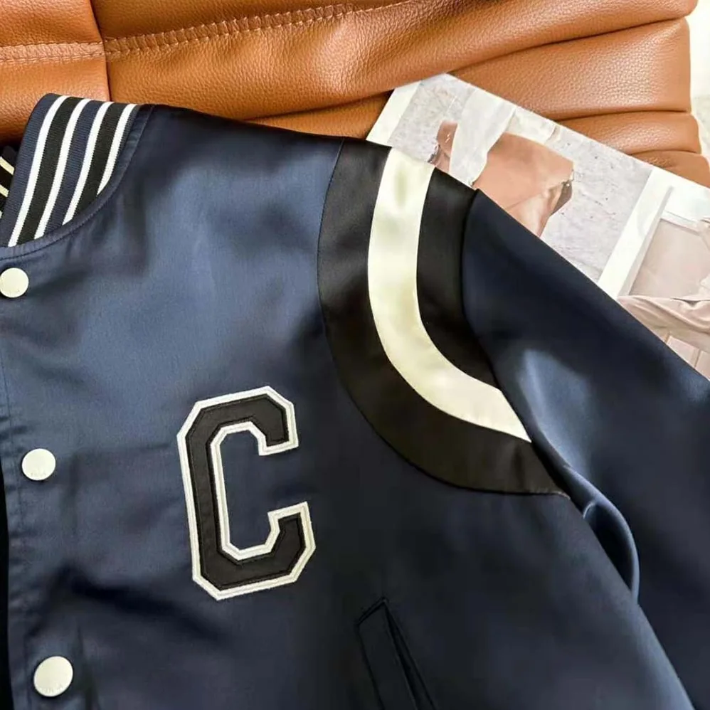 Celine Cropped Bomber Jacket in Thick Satin for Women Celine Cropped Bomber Jacket in Thick Satin for Women