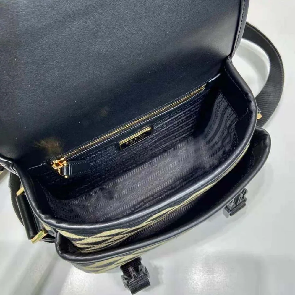 Prada Symbole Embroidered Fabric Bag for Men in Black/Beige Prada Symbole Embroidered Fabric Bag for Men in Black/Beige