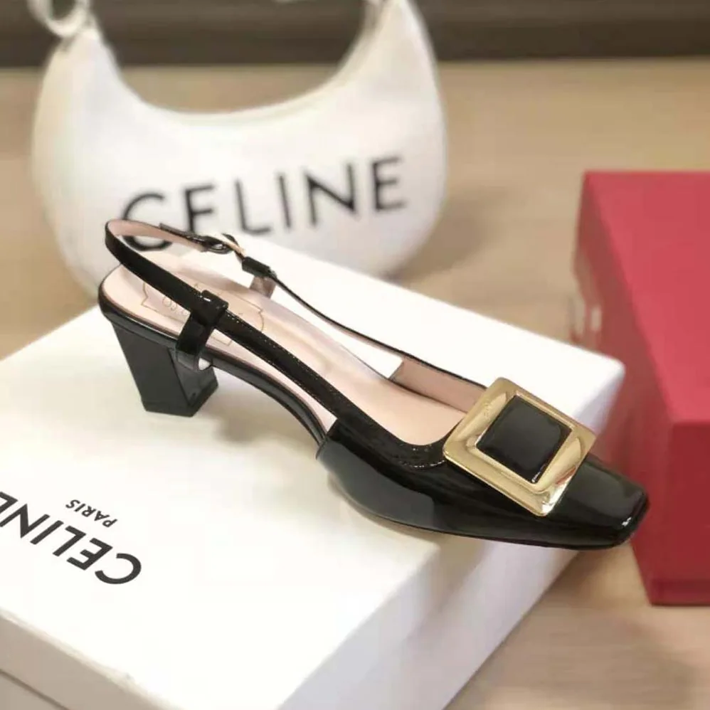 Roger Vivier Belle Vivier Metal Buckle Slingback Pumps in Patent Leather for Women