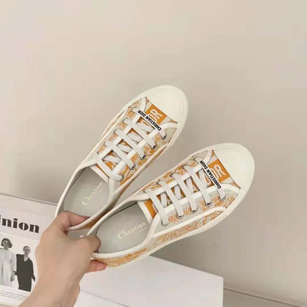 Dior Walk'N'dior Sneaker Bright Orange Toile DE Jouy Embroidered Cotton for Women Dior Walk'N'dior Sneaker Bright Orange Toile DE Jouy Embroidered Cotton for Women