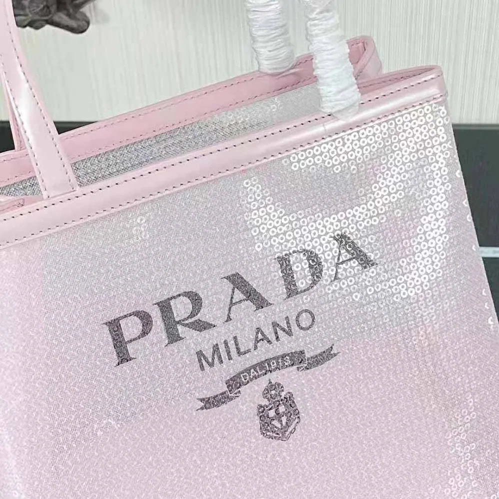 Prada Small Sequined Mesh Tote Bag for Women in Pink