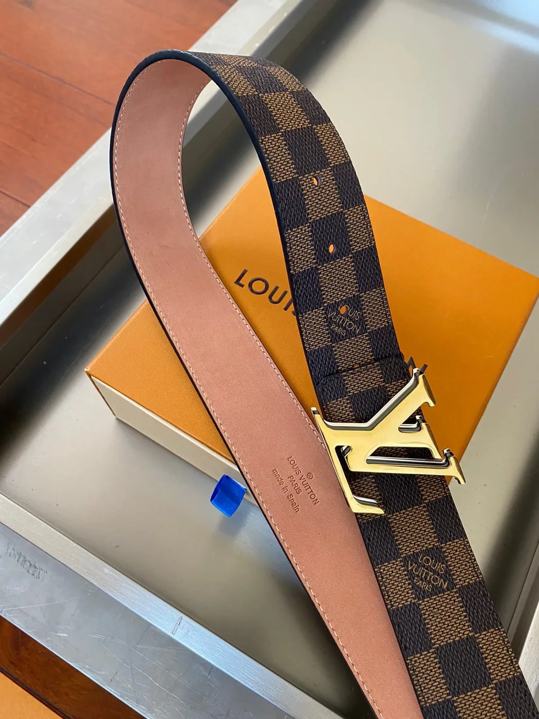 Louis Vuitton Initiales Reversible LV Belt with Damier Ebene Canvas Gold Toned Hardware LV for Women Louis Vuitton Initiales Reversible LV Belt with Damier Ebene Canvas Gold Toned Hardware LV for Women