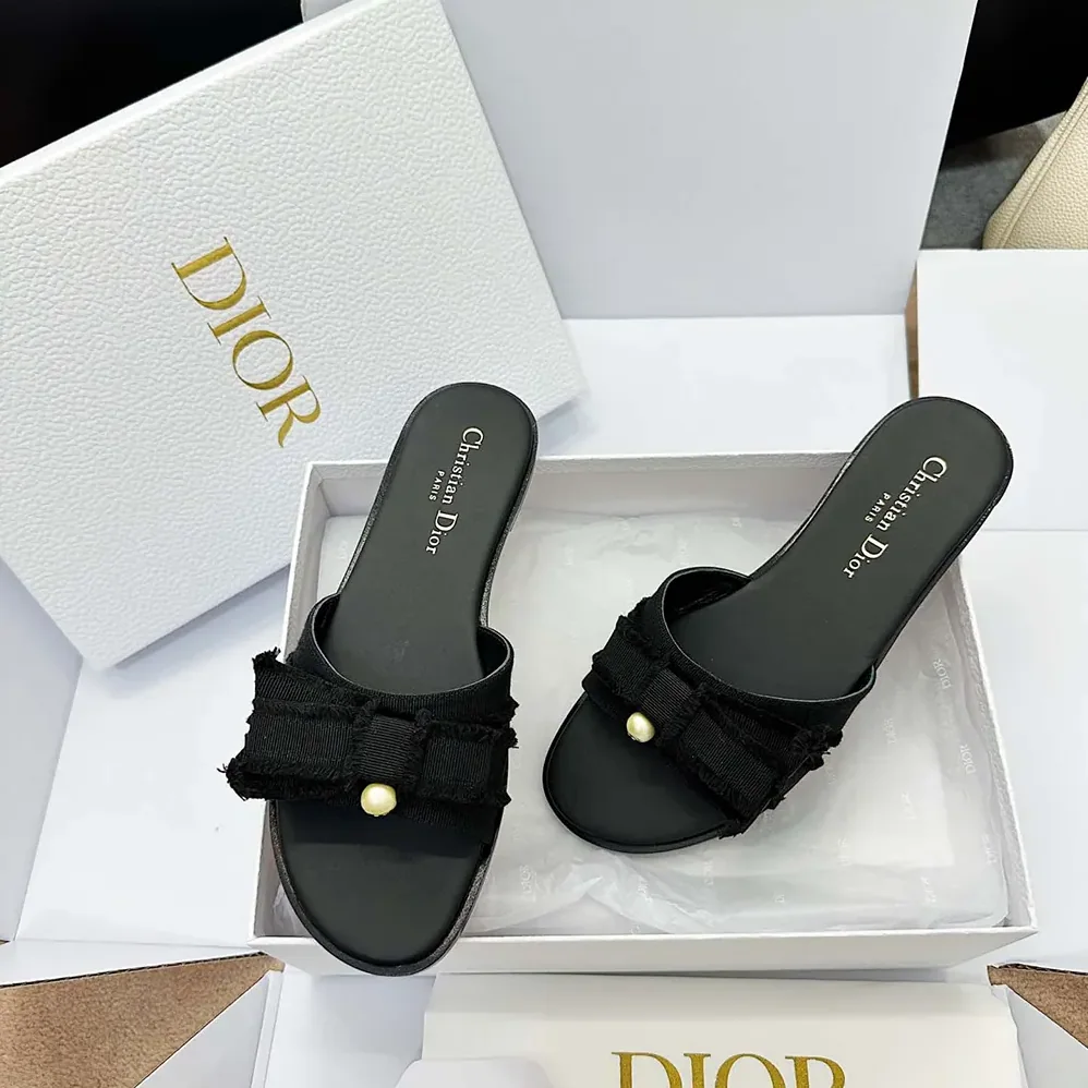 Dior Adiorable Slide Black Fringed Grosgrain for Women Dior Adiorable Slide Black Fringed Grosgrain for Women