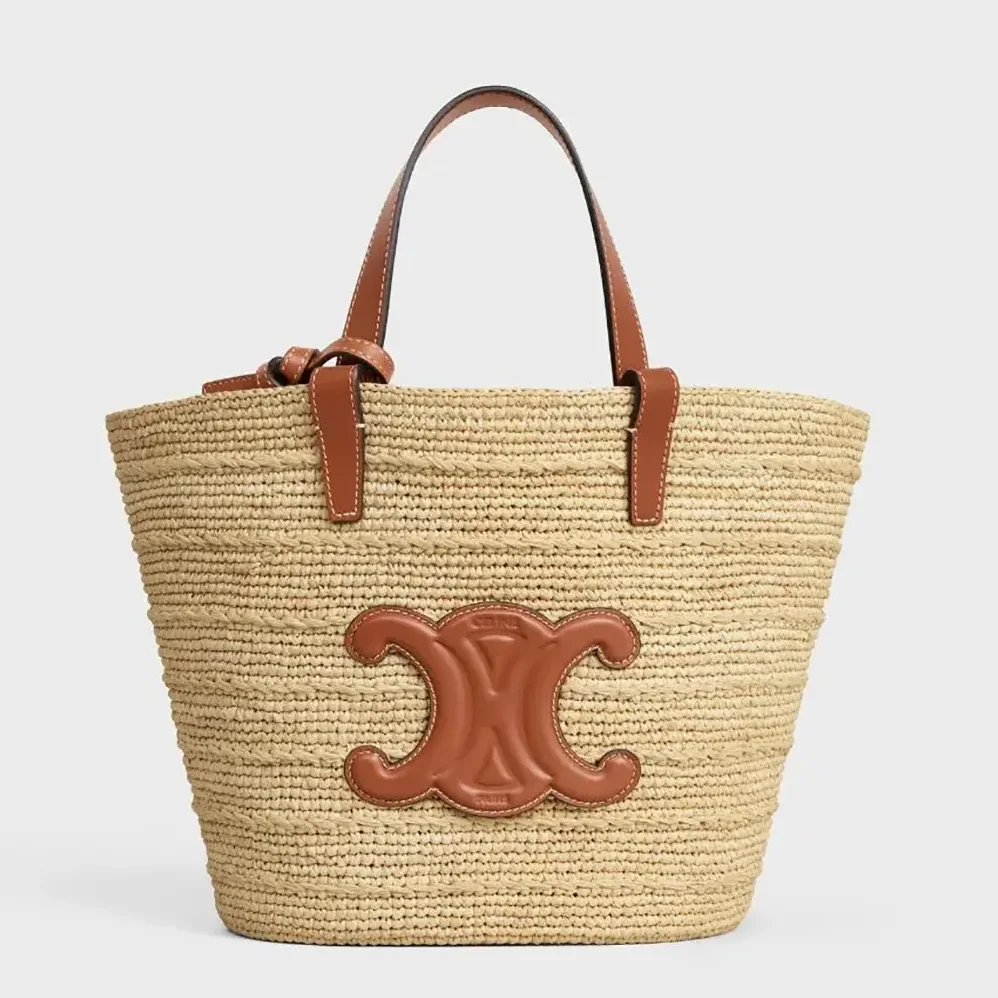 Celine Teen Supple Celine Classic Panier in Raffia and Calfskin for Women in Tan Celine Teen Supple Celine Classic Panier in Raffia and Calfskin for Women in Tan