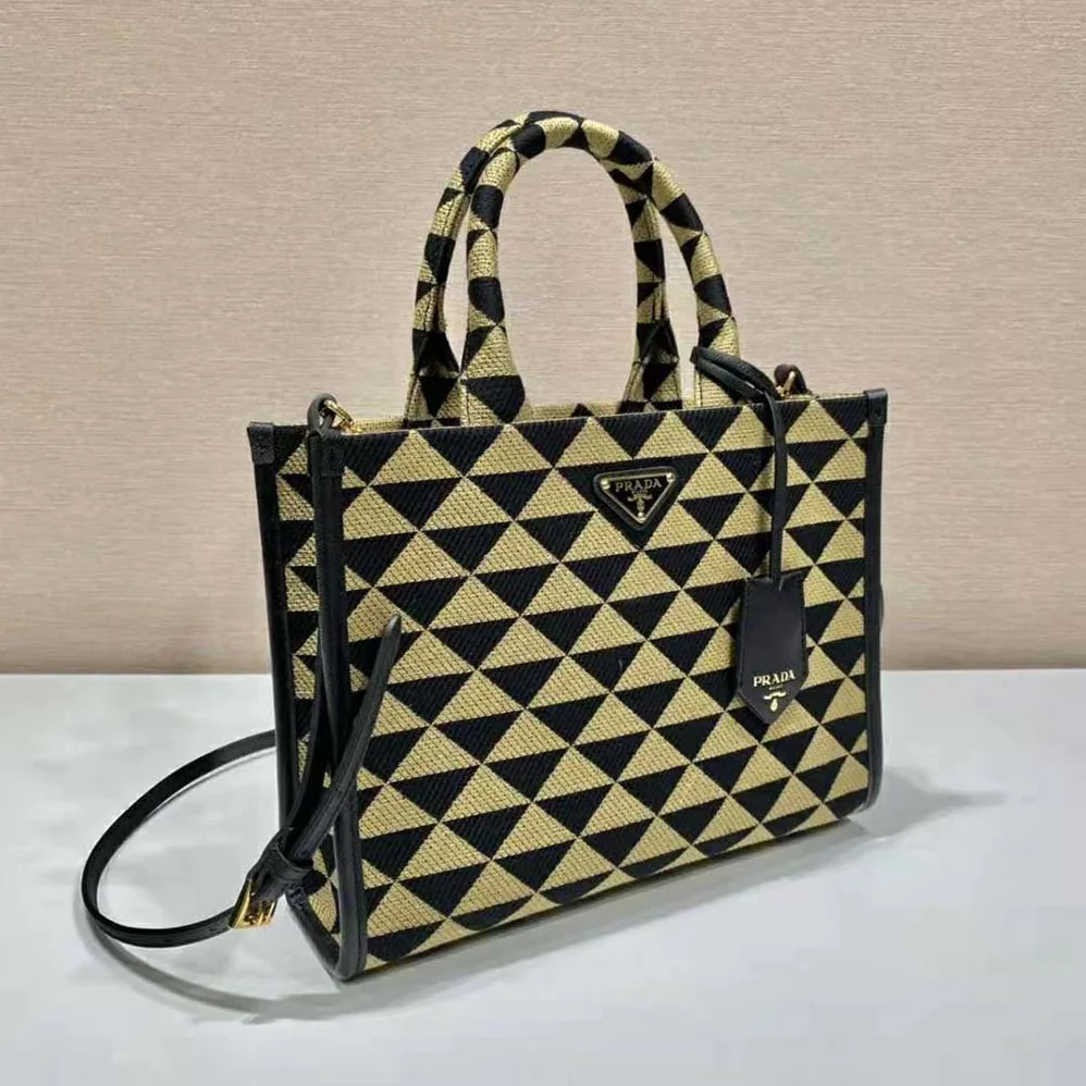 Prada Small Prada Symbole Jacquard Fabric Handbag for Women in Brown