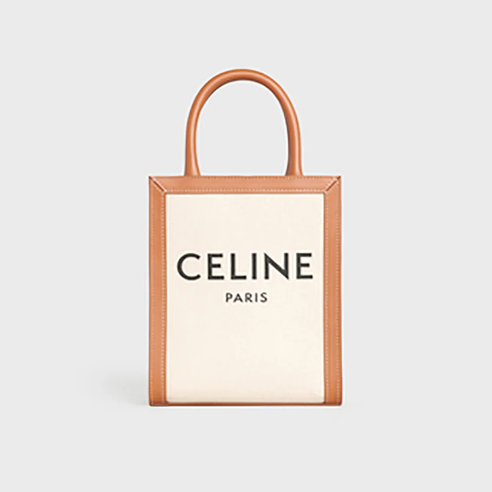 Celine Mini Vertical Cabas Celine in Textile with Celine Print and Calfskin for Women in White Celine Mini Vertical Cabas Celine in Textile with Celine Print and Calfskin for Women in White