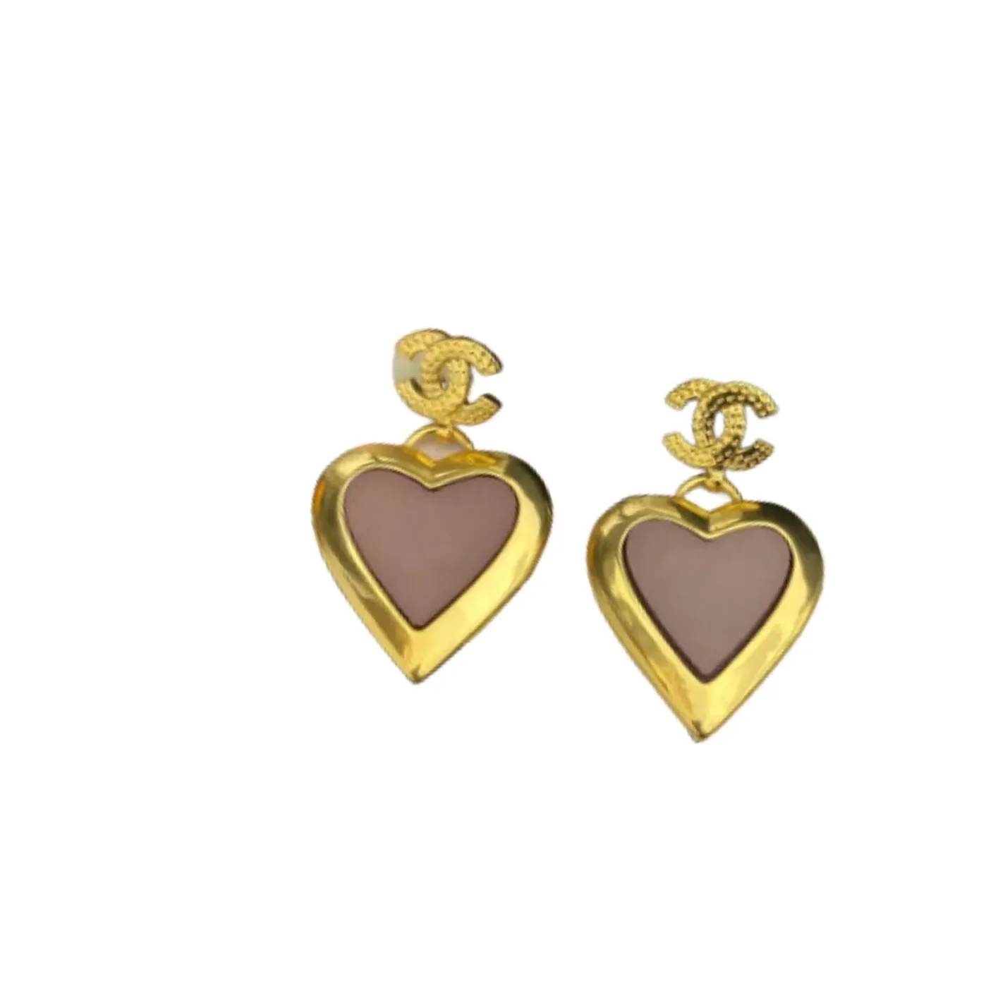 Chanel Yellow Thick Border Heart Earrings Gold Tone