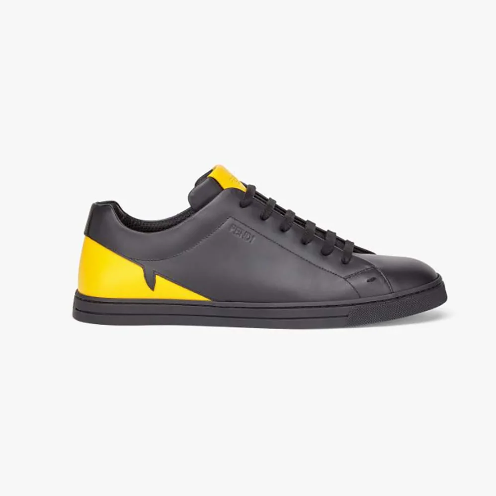 Fendi Sneakers Black Leather Low for Men in Tops Rubber Cupsole
