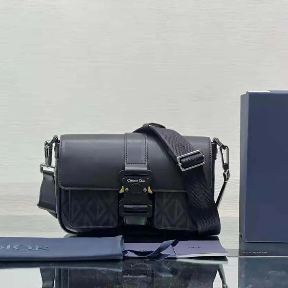 Dior Hit The Road Bag with Strap Black CD Diamond Canvas and Smooth Calfskin for Men