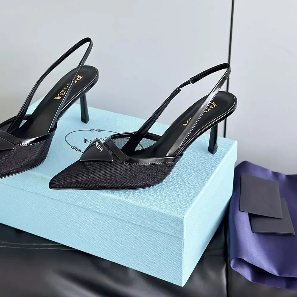 Prada Mesh Fabric Slingback Pumps for Women in Black